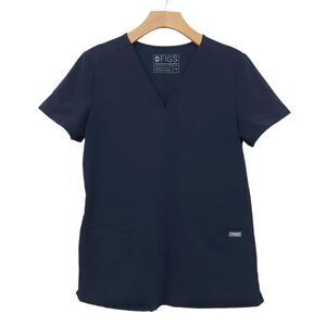 Figs Casma Three-Pocket Scrub Top Womens XS Navy Technical Utility Work Uniform